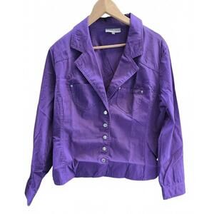 Bellisssima Women's Purple Cropped Fitted Snap Up Jacket Cottton Size 12